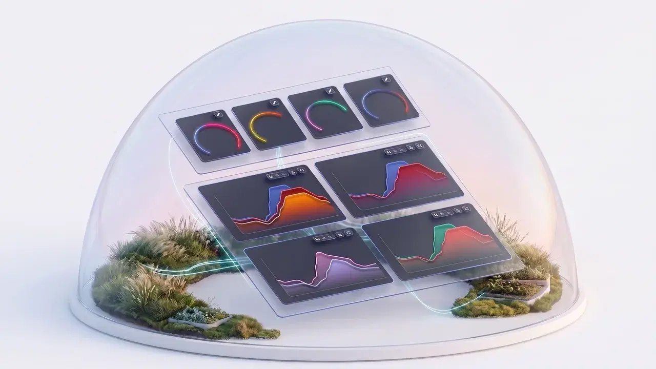 Encompass Blue dashboards operating inside a glass dome