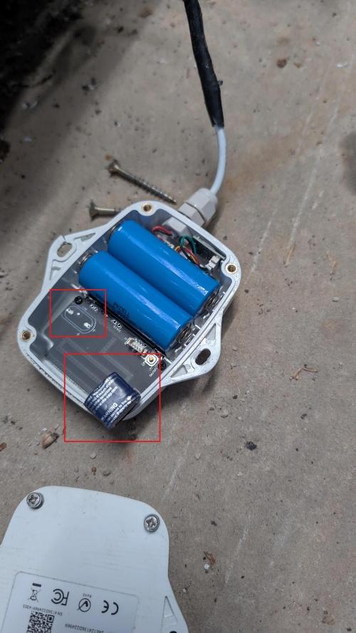 Opened Lilydale sensor showing a detached capacitor during site inspection