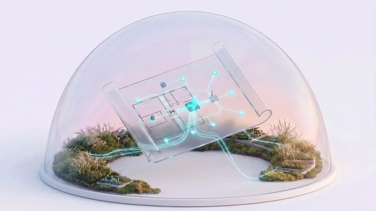 IoT solution blueprint inside a glass dome