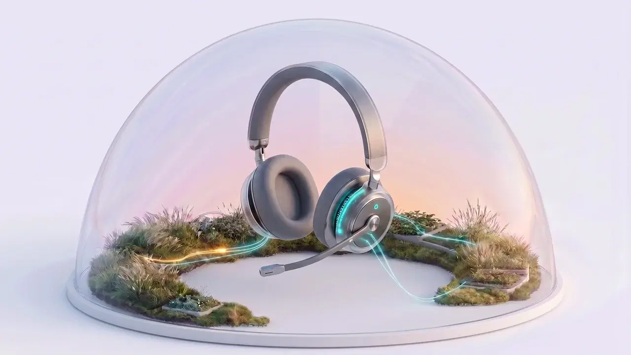 Support headset inside a glass dome